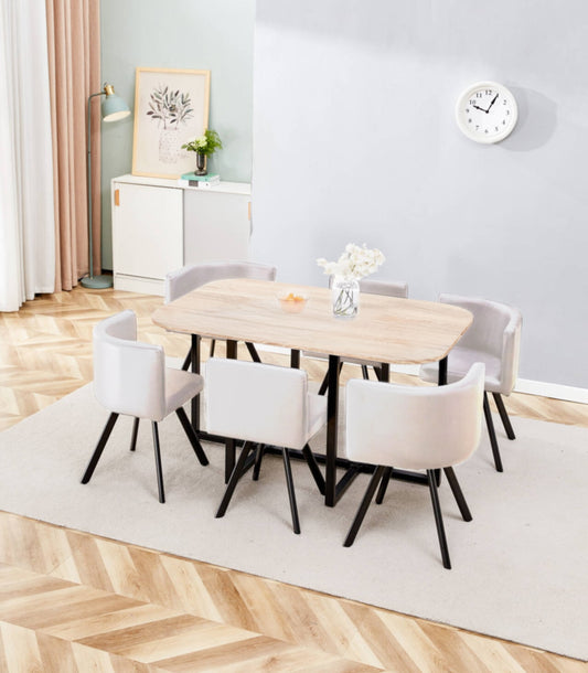 Ensemble Vendôme 6+1 – Table bois 140x90 cm et chaises beige pieds noir