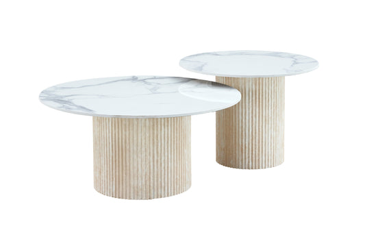 Tables Basses Gigognes Mina – Plateaux Céramique Effet Marbre Blanc 60x45 cm & 80x38 cm