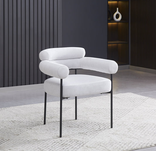 Chaise Bulle avec Accoudoirs en Tissu Serge Gris et Pieds Métal Noir – Confort et Style
