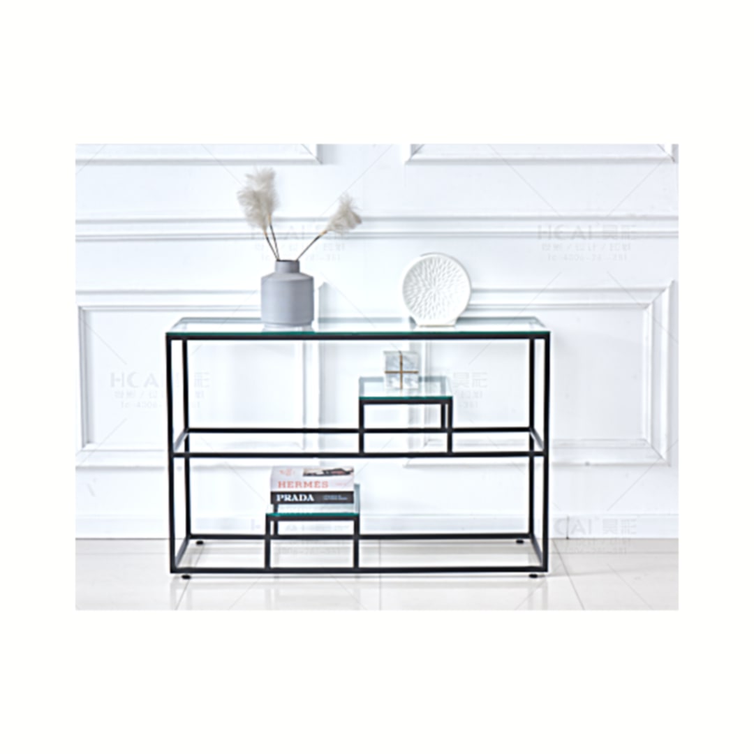 Console Romy en Métal avec Plateau Verre Transparent – 120x40x80 cm