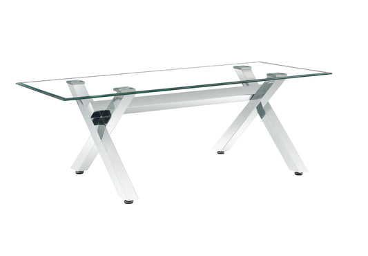 Table repas Ixe – Pieds métal chrome et plateau transparent 150x90x75 cm