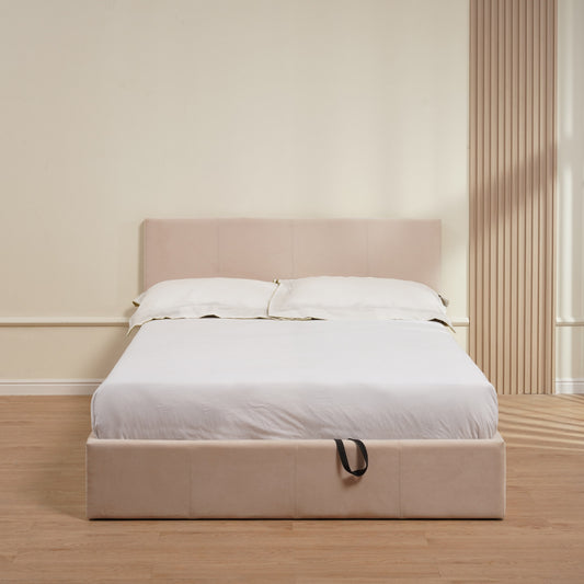 Lit coffre Bastien en velours gris 140x190 cm – Design pratique et élégant