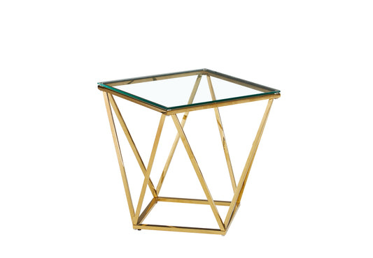 Bout de Canapé Alina Gold – Plateau Transparent 50x50 cm