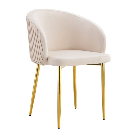 Chaise Carlita avec Accoudoirs en Velours Beige et Pieds Dorés – Chic et Confort
