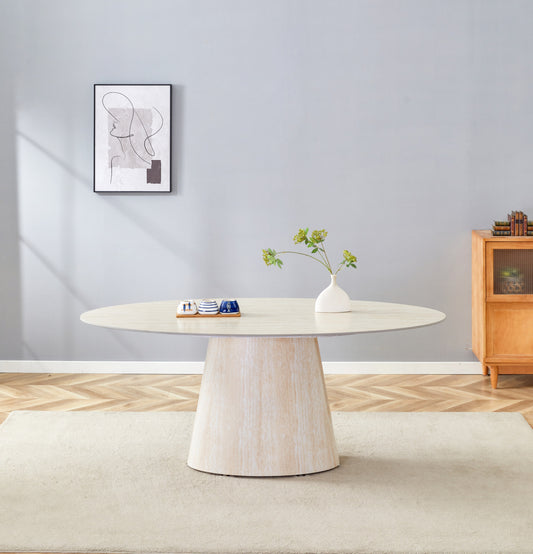 Table de repas Ova – Plateau céramique effet travertin 180 cm