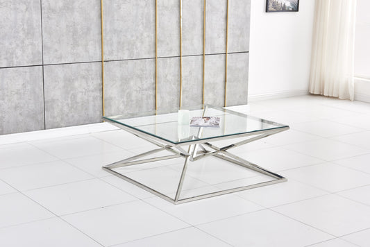 Table Basse Carrée Pyramide – Pieds Chrome & Design Moderne 100x100x45 cm