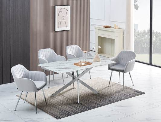 Table repas Vendôme – Plateau effet marbre avec 4 chaises – 100x100x75 cm