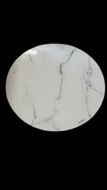 Plateau Rond en Verre et Marbre Blanc – Élégance et Raffinement