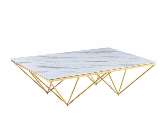 Table Basse DTA – Pieds Gold & Plateau Marbre Blanc