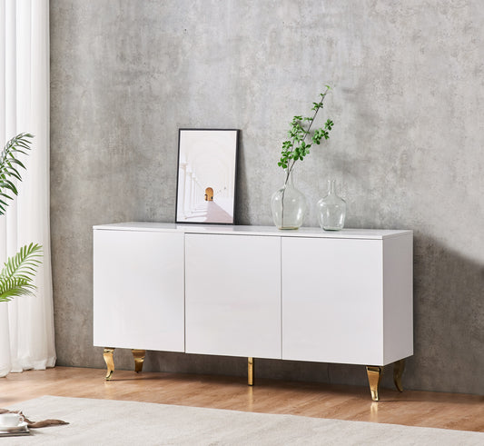 Buffet baroque laqué blanc et noir 3 portes 160x40x80 cm – Pieds dorés élégants