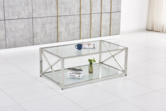 Table Basse Kensy – Pieds Chrome & Plateau Transparent 120x70 cm