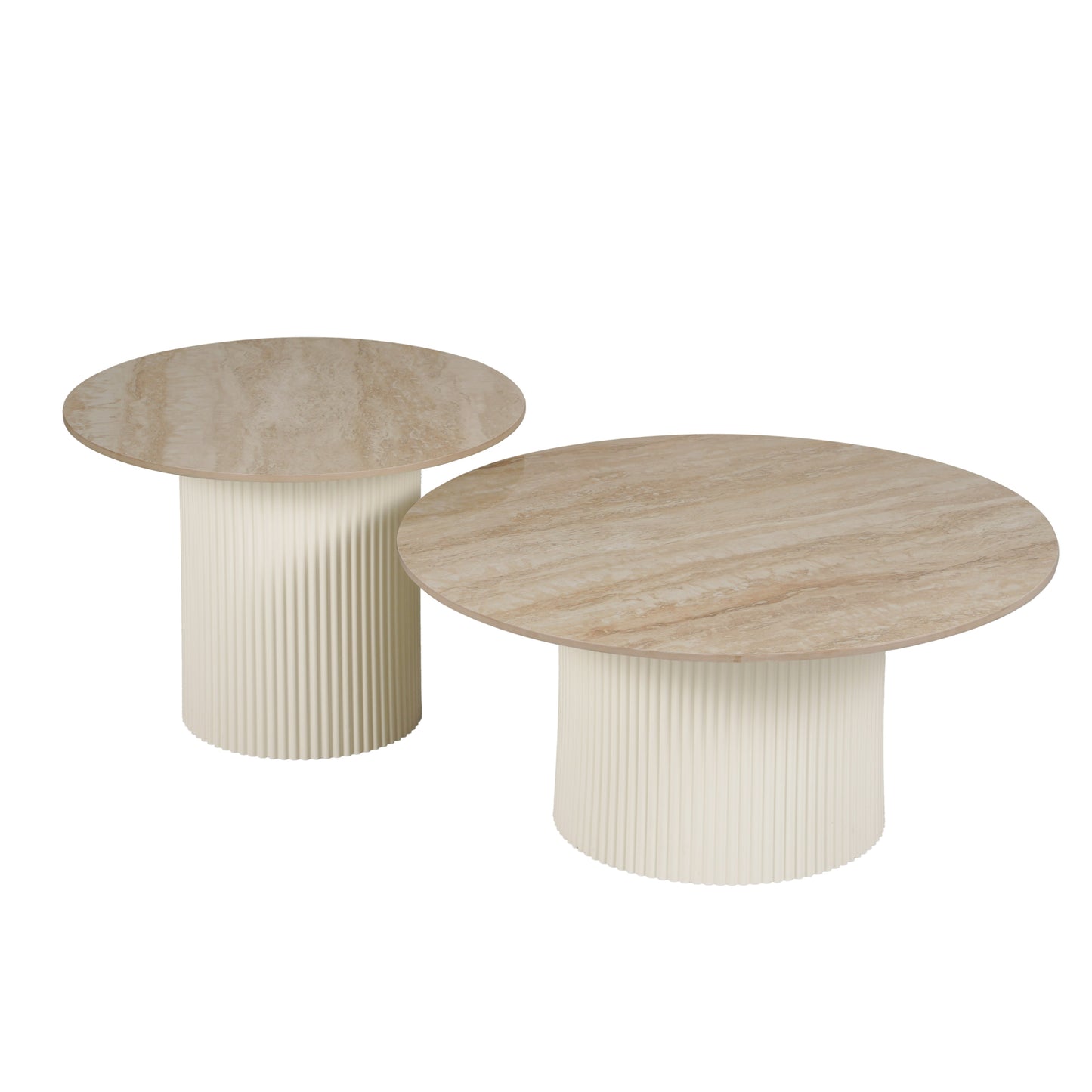 Table Basse Mina – Plateau en Céramique Effet Travertin Brillant