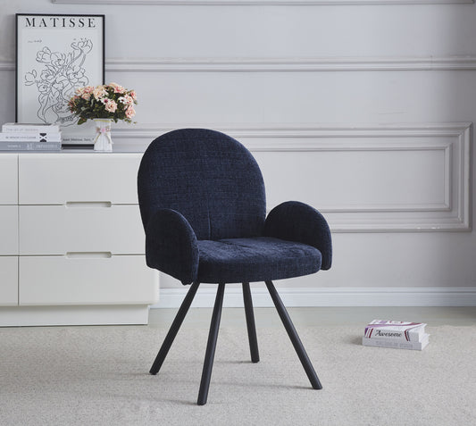 Chaise Mimi avec Accoudoirs en Tissu Bleu et Pieds Métal Noir – Design et Confort