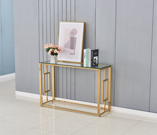 Console Sophie en Métal Doré et Verre Transparent 120x40x78 cm