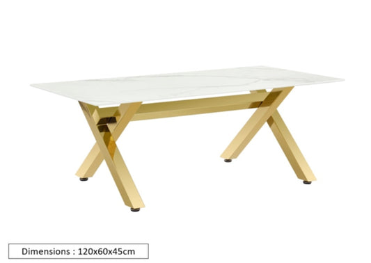 Table Basse IXE – Gold & Marbre Blanc 120x60x45 cm