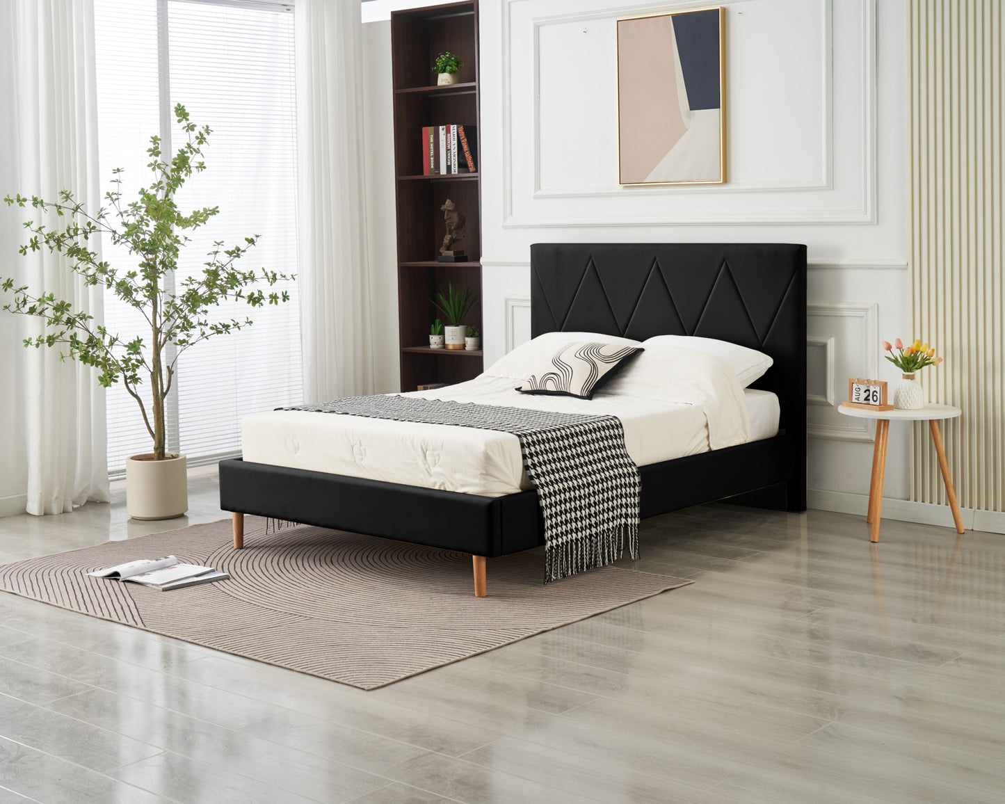 Lit Double Square – Pieds Bois 160x200 cm