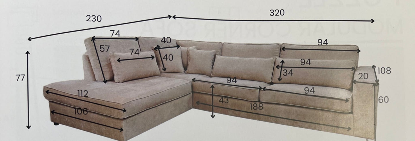 Canapé Bristola – Grand canapé d’angle Gauche moderne (315X230 cm)