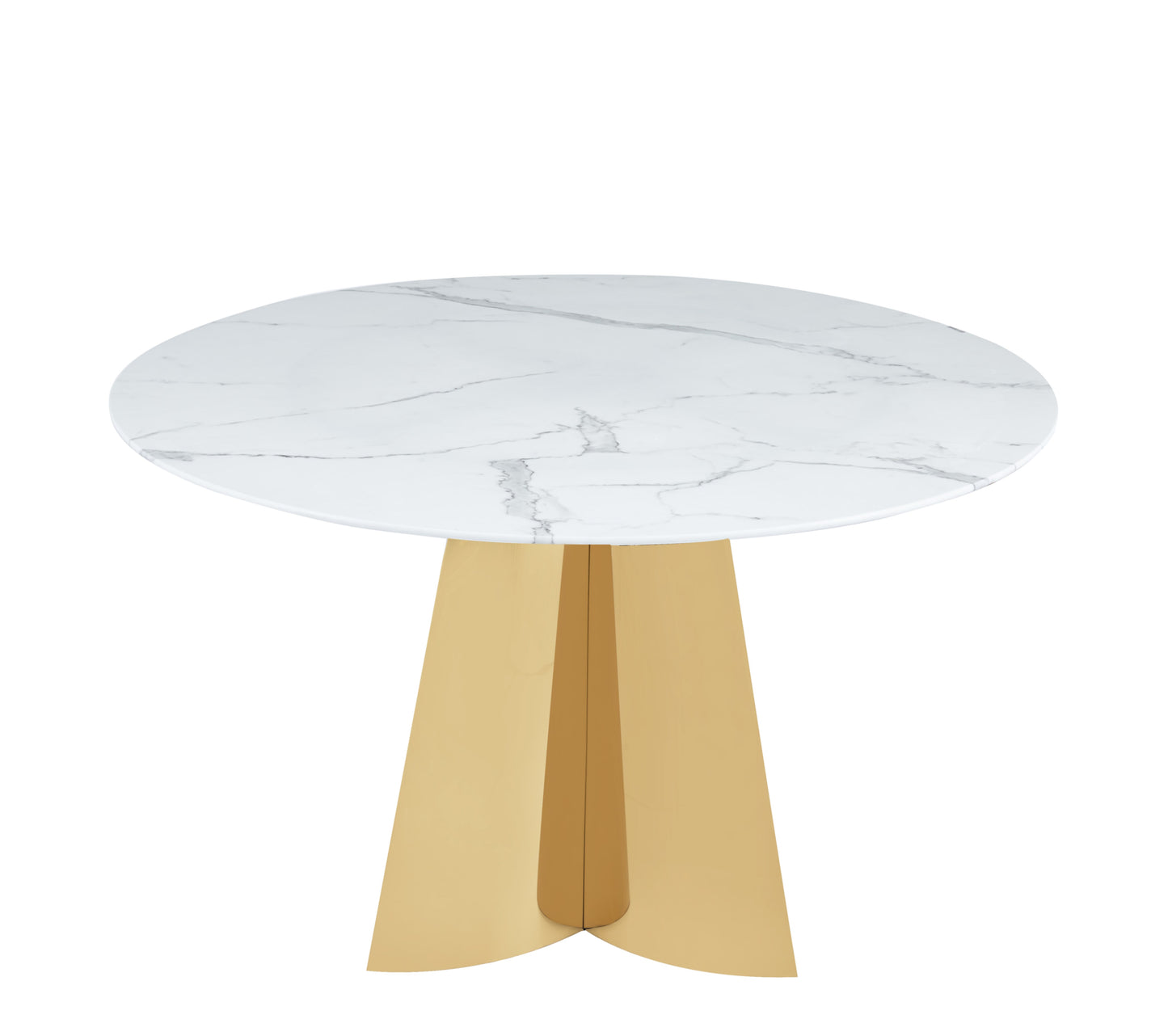 Table repas Capucine – Pieds gold et plateau effet marbre blanc 130x75 cm