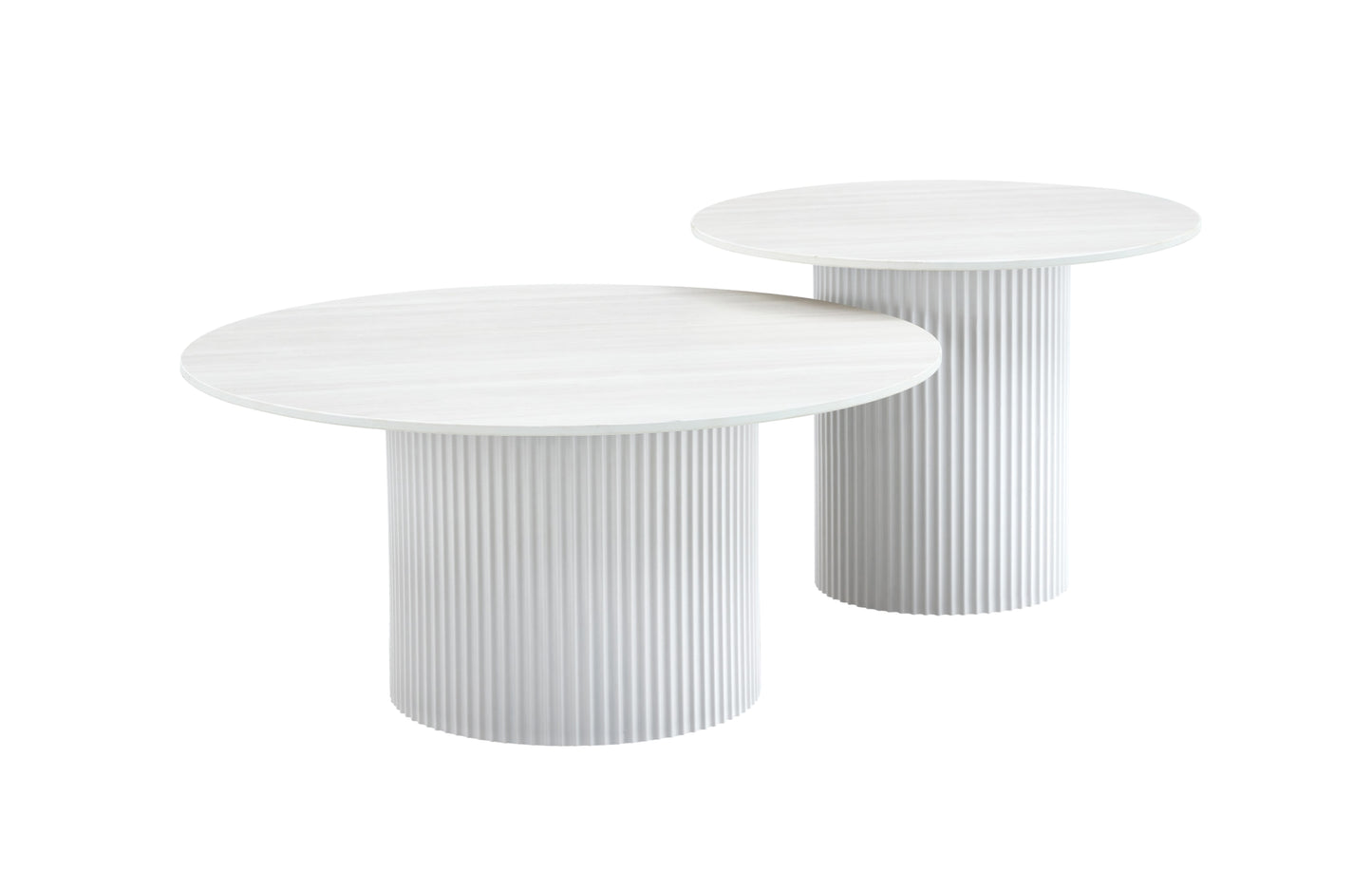 Tables Basses Gigognes Mina – Pieds Blancs & Plateaux en Céramique Effet Bois Blanc Mat (60x45 cm + 80x38 cm)
