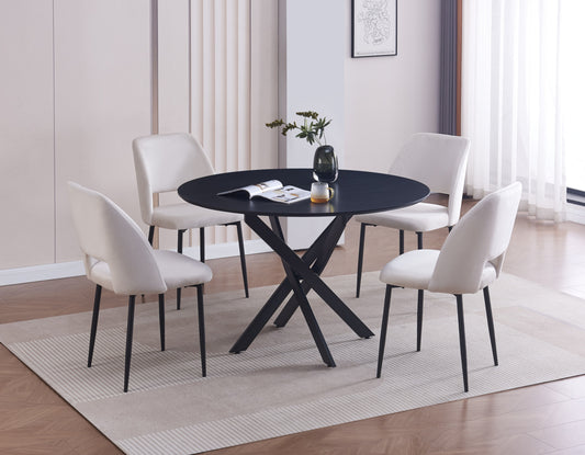 Table repas Jessica – Pieds métal noir et plateau bois noir 100 cm