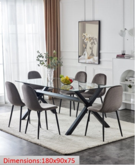 Table repas Ixe – Pieds métal et plateau transparent 180x90x75 cm