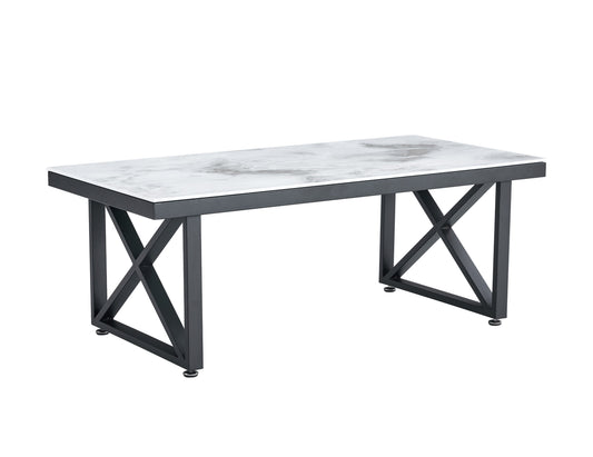 Table Basse Levanto – Pieds Métal Noir & Plateau Marbre Beige 120x60x45 cm