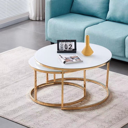 Table Basse Gigogne Gold – Plateau Verre Ultra Blanc