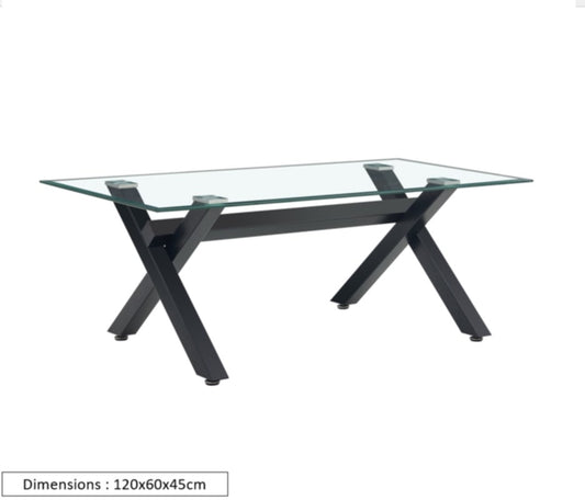 Table Basse IXE – Structure Métal & Plateau Verre Transparent 120x60x45 cm
