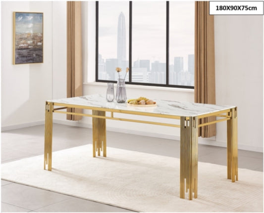 Table à manger Flute – Pieds gold et plateau 180x90x75 cm