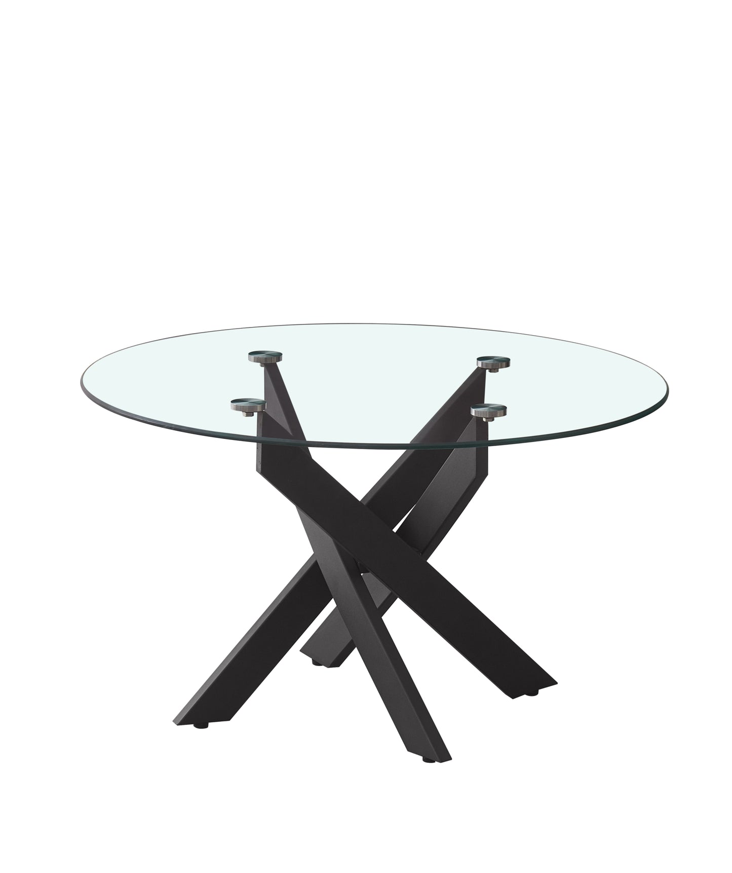Table Basse Ronde Jessy – Pieds Métal Noir & Plateau Transparent 80x45 cm