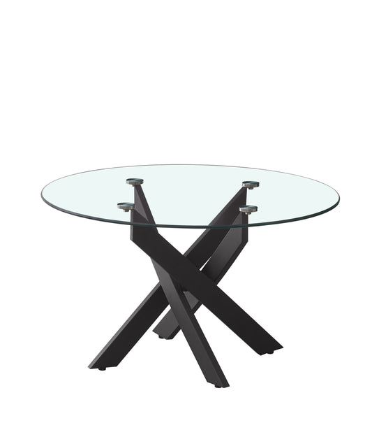 Table Basse Ronde Jessy – Pieds Métal Noir & Plateau Transparent 80x45 cm