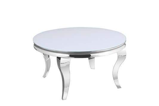 Table Basse Baroque – Chrome & Verre Ultra Blanc 80x45 cm