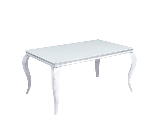 Table repas Baroque – Pieds chrome blanc et plateau Ultra 150x90x75 cm