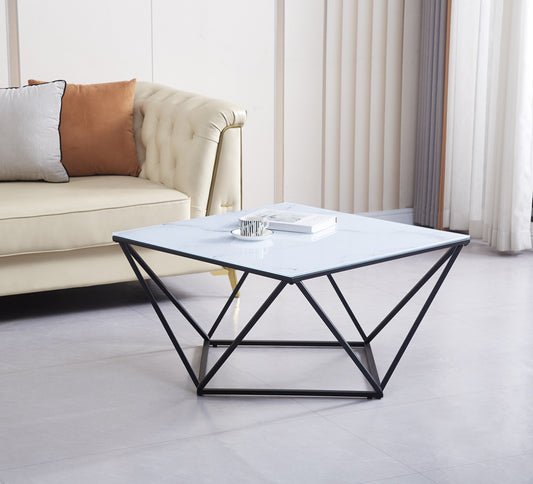 Table Basse Alina – Pieds Métal Noir 80x80x45 cm