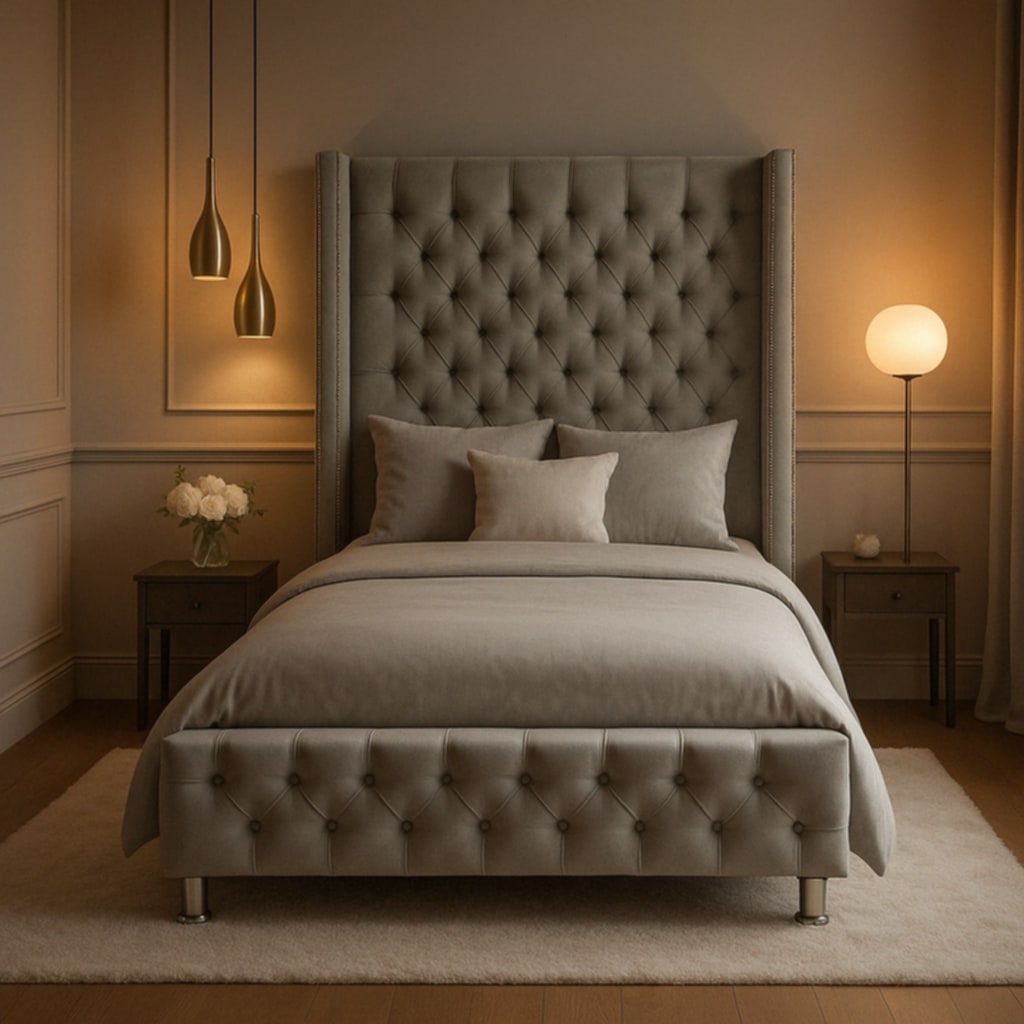 Lit Coffre Cloute Box – Velours Gris 90x190 cm