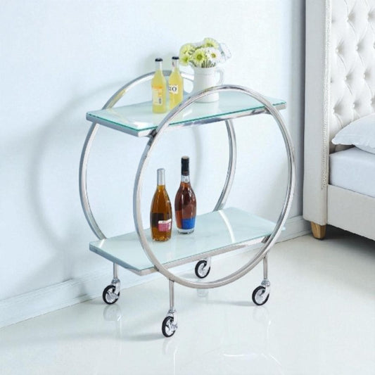 Chariot en Argent avec Plateau en Marbre Blanc – Élégance et Praticité
