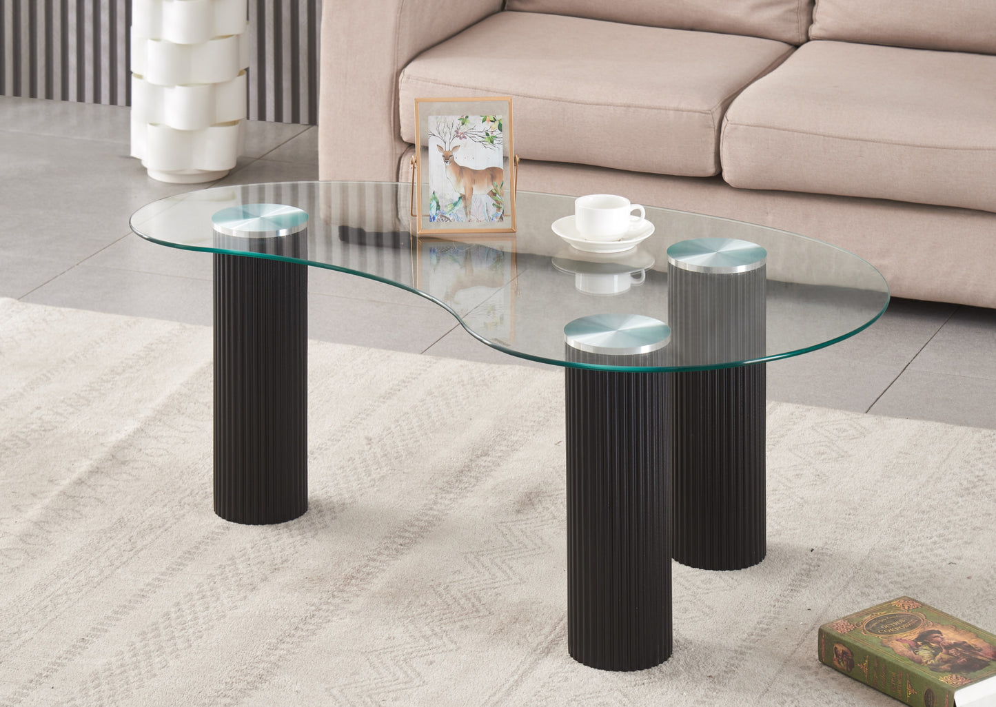 Table Basse Pylone – Pieds Noir & Plateau Transparent 120x70x45 cm