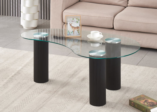 Table Basse Pylone – Pieds Noir & Plateau Transparent 120x70x45 cm