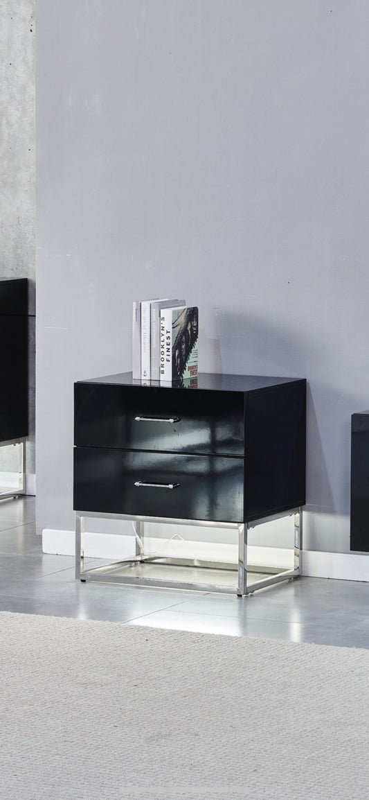Chevet Alya Bois Laqué avec Finitions Chrome