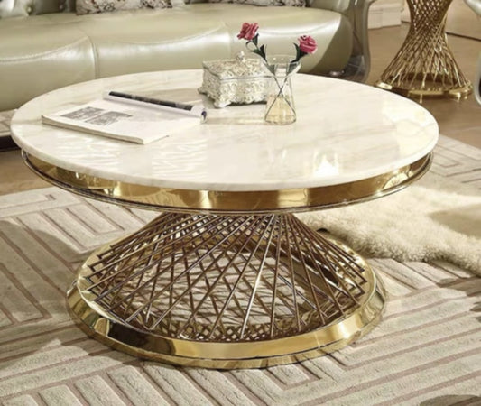 Table Basse Deluxe – Pieds Gold & Plateau Marbre Blanc 100x45 cm