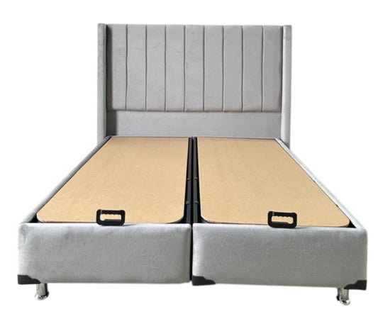 Lit Coffre Tokyo Box – Velours Gris 140x190 cm