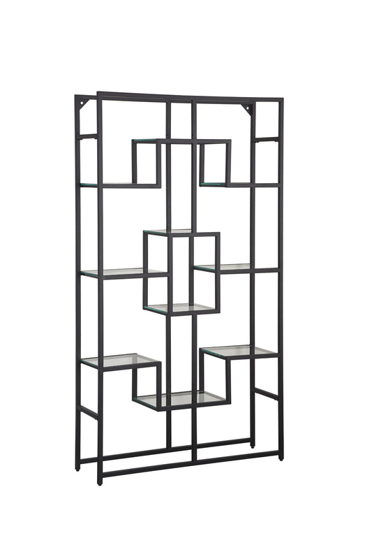 Étagère Richmont – Métal Noir & Plateaux Transparants 100x30x180 cm