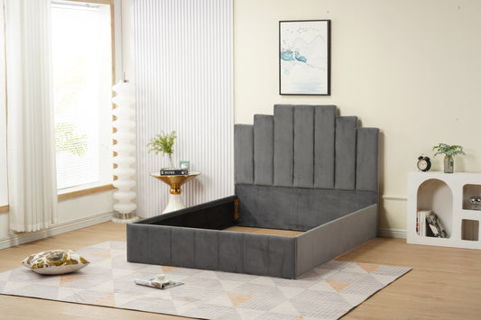 Cadre de lit Piano anthracite 140x190 cm en velours élégant – vendu sans sommier