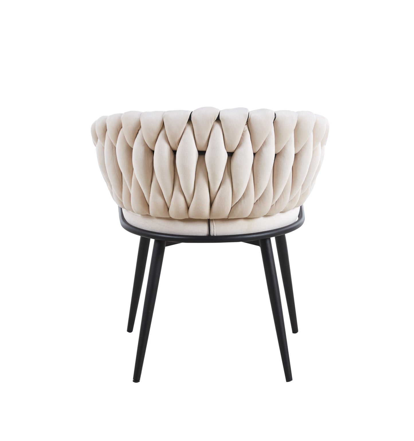 Chaise Tressée avec Accoudoirs en Velours et Pieds Métal Noir – Élégance et Confort
