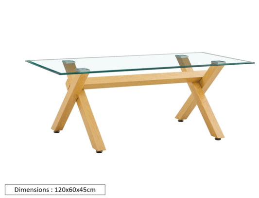 Table Basse IXE – Bois & Plateau Transparent 120x60x45 cm