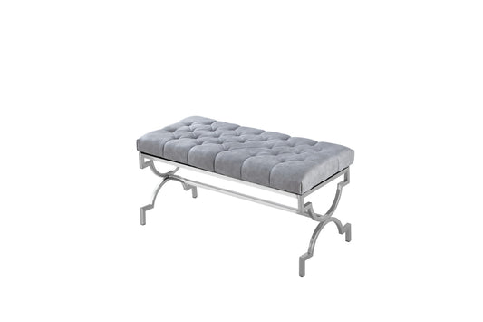 Banquette Cross Capitonnée en Velours Gris avec Pieds Chromés – Élégance et Confort