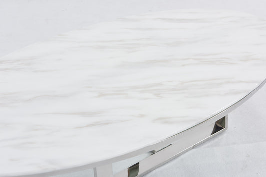 Table Basse Gamma – Pieds Chrome & Plateau Marbre Blanc 120x60x45 cm