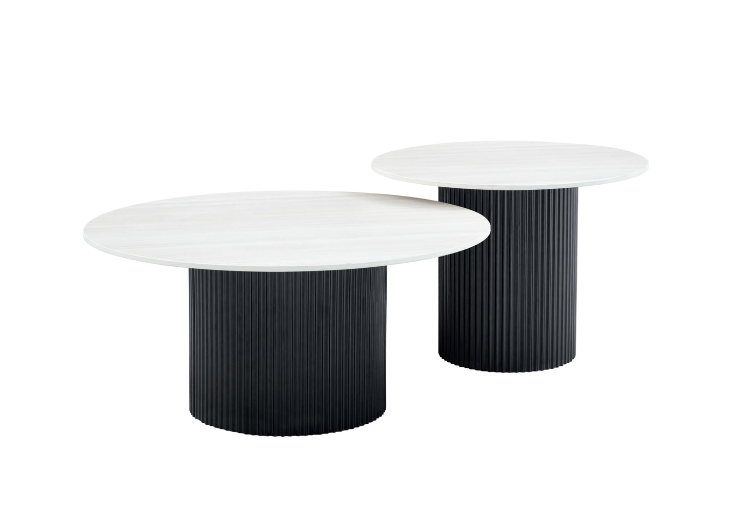 Tables Basses Gigognes Mina – Pied Noir & Plateaux Céramique Effet Bois Blanc 60x45 cm & 80x38 cm