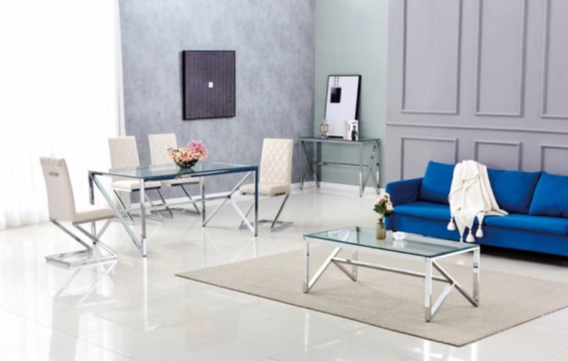 Console Majestique en Chrome avec Plateau Verre Transparent – 120x40x78 cm
