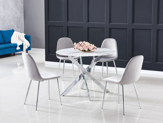 Table repas Jessica – Plateau en verre marbré blanc 100x75 cm
